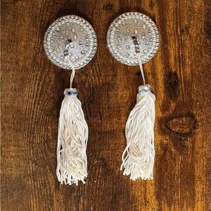 Handmade Silver Burlesque Pasties with Tassels & Spinners
